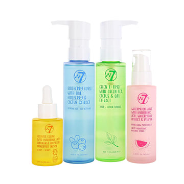W7 Skin Refresh Essential Full Size Skin Care Set - 4 Step Daily Routine - Moisturizer, Cleansing Gel, Toner and Serum for Natural Beautiful Skin