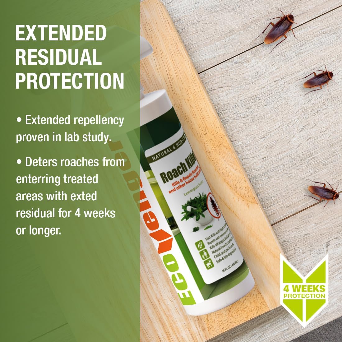 Ecovenger Roach & Ant Killer, Kills On Contact, Extended 4-Week Deterrence, Kills Ants & Other Indoor&Outdoor Crawling Insects, Natural & Non-Toxic, Pleasant Botanical Scent, Safe For Children & Pets