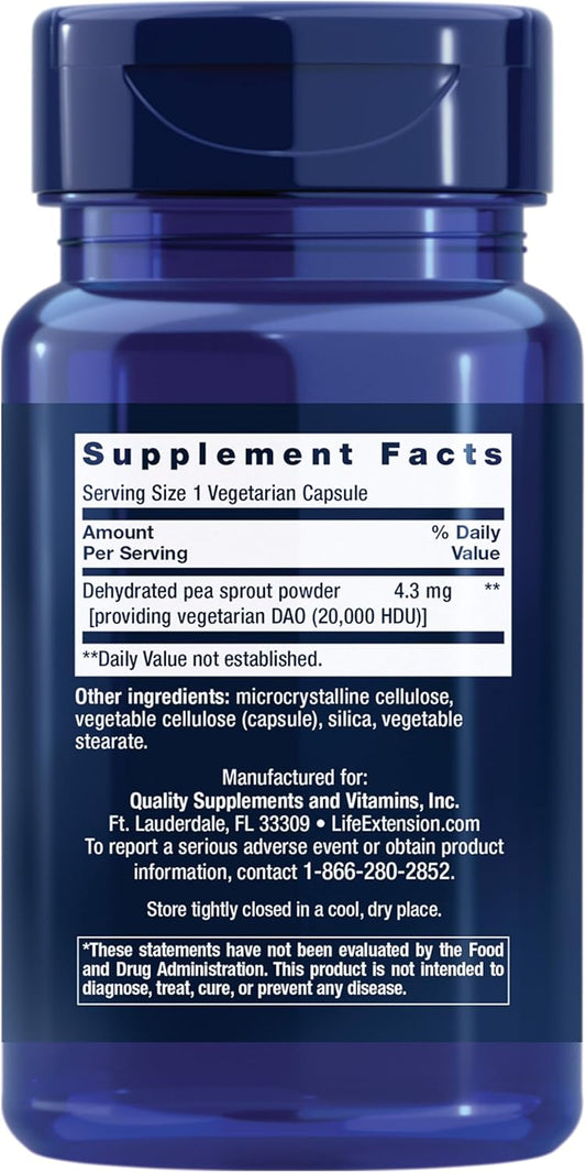 Life Extension Food Sensitivity Relief With Diamine Oxidase (Dao), Occasional Gas, Digestive Comfort, Histamine Sensitivity, Dao Enzyme Supplement, Gluten Free, Non-Gmo, Vegetarian, 60 Capsules