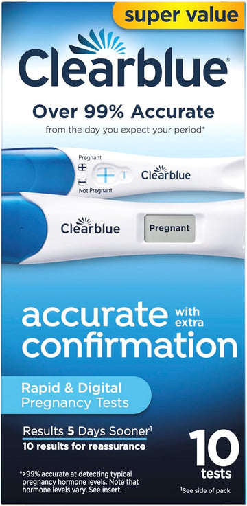 Clearblue Pregnancy Test Combo Pack, 10Ct - Digital With Smart Countdown & Rapid Detection - Super Value