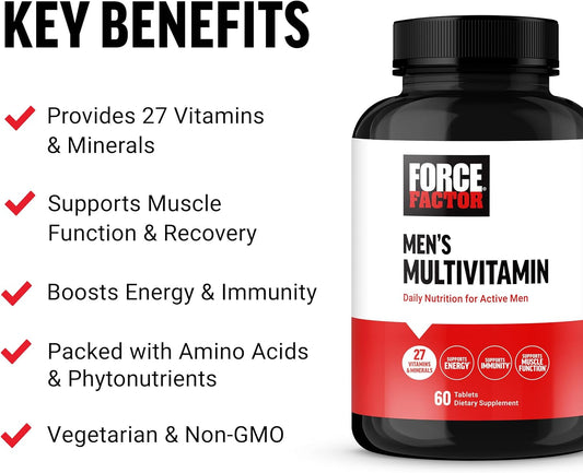 Force Factor Men?s Multivitamins, Multivitamin for Men Plus Amino Acids Supplement with 27 Vitamins and Minerals, and Phytonutrients to Support Energy, and Immunity, 60 Tablets