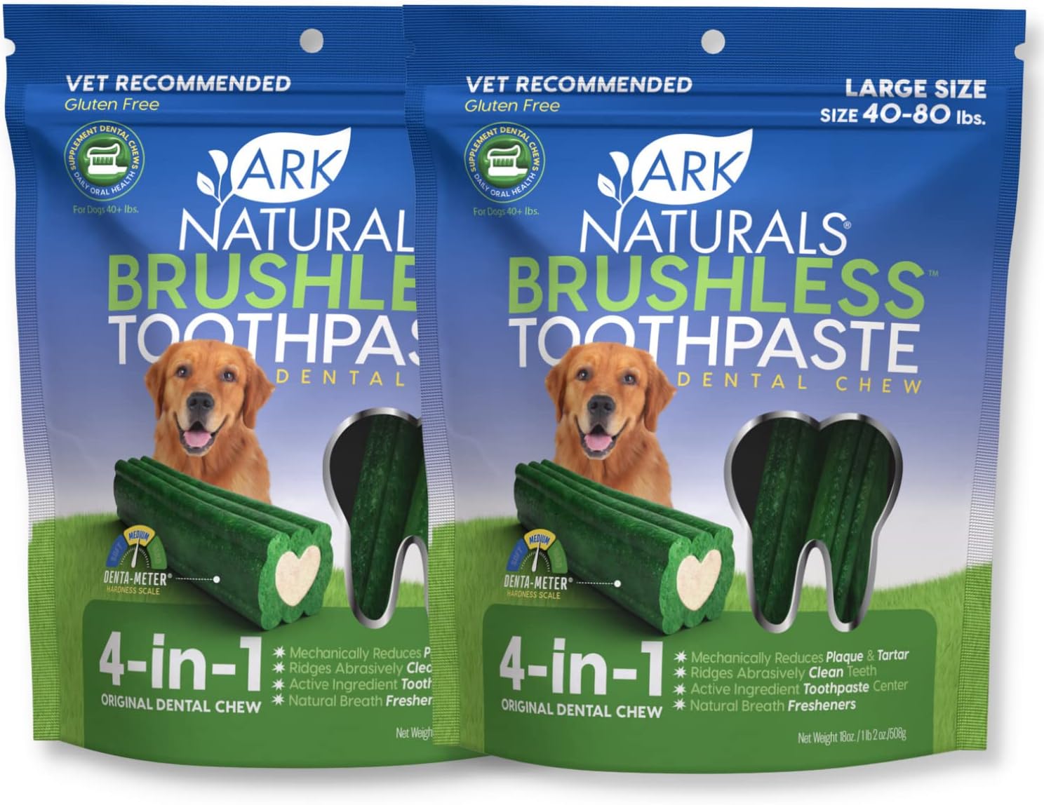 Ark Naturals Brushless Toothpaste, Dog Dental Chews For Large Breeds, Freshens Breath, Unique Texture Helps Reduce Plaque & Tartar, 18Oz, 2 Pack