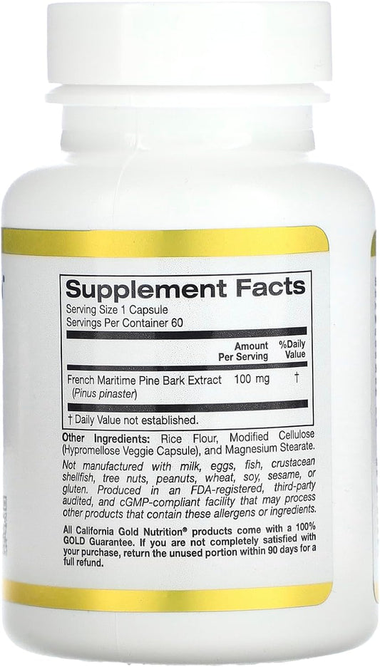 California Gold Nutrition French Maritime Pine Bark Extract, Oligopin, 100 Mg, 60 Veggie Capsules