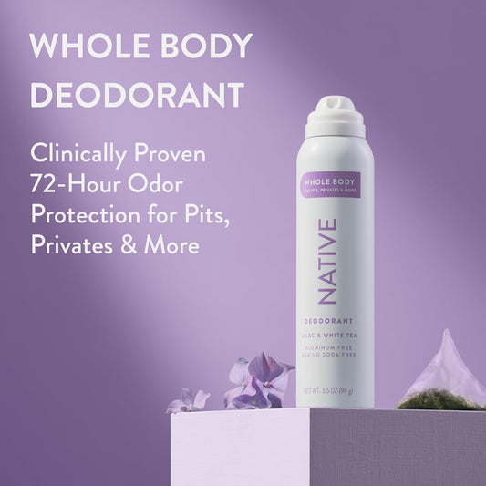 Native Whole Body Deodorant Spray Contains Naturally Derived Ingredients, Deodorant For Women & Men | 72 Hour Odor Protection, Aluminum Free With Coconut Oil And Shea Butter | Lilac & White Tea