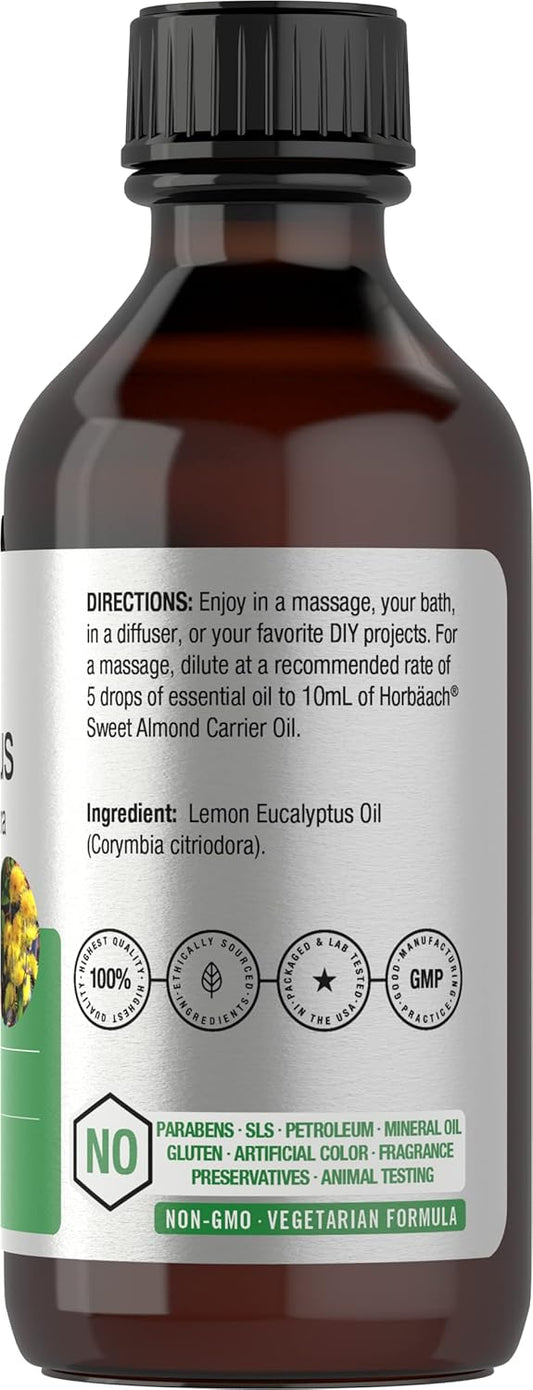 Horbäach Lemon Eucalyptus Essential Oil | 2 Oz | For Massage, Bath, Diffuser, Diy Projects & More | From Lemon Eucalyptus Plant