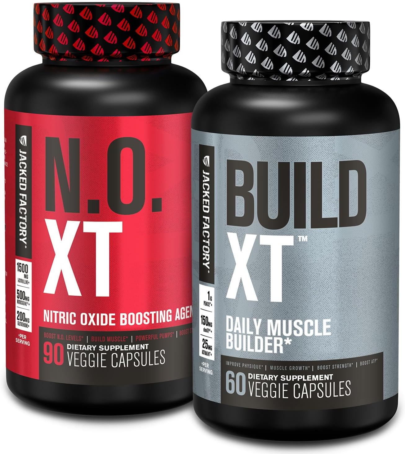 Jacked Factory Muscle Builder Supplement Stack - Build-Xt Muscle Builder & N.O. Xt Nitric Oxide Boosting Agent For Dual Muscle Building Support (30 Day Supply)