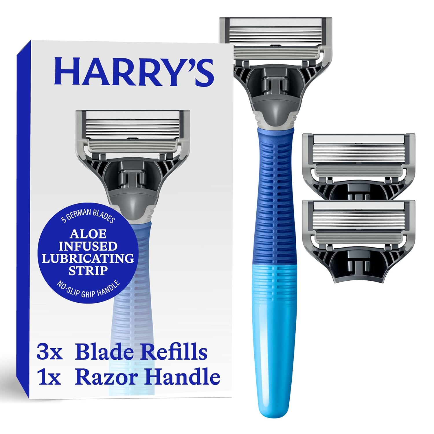 Harry'S Shaving Kit For Men - Razor Handle And 3 Razor Blade Refill Cartridges - Ocean Blue