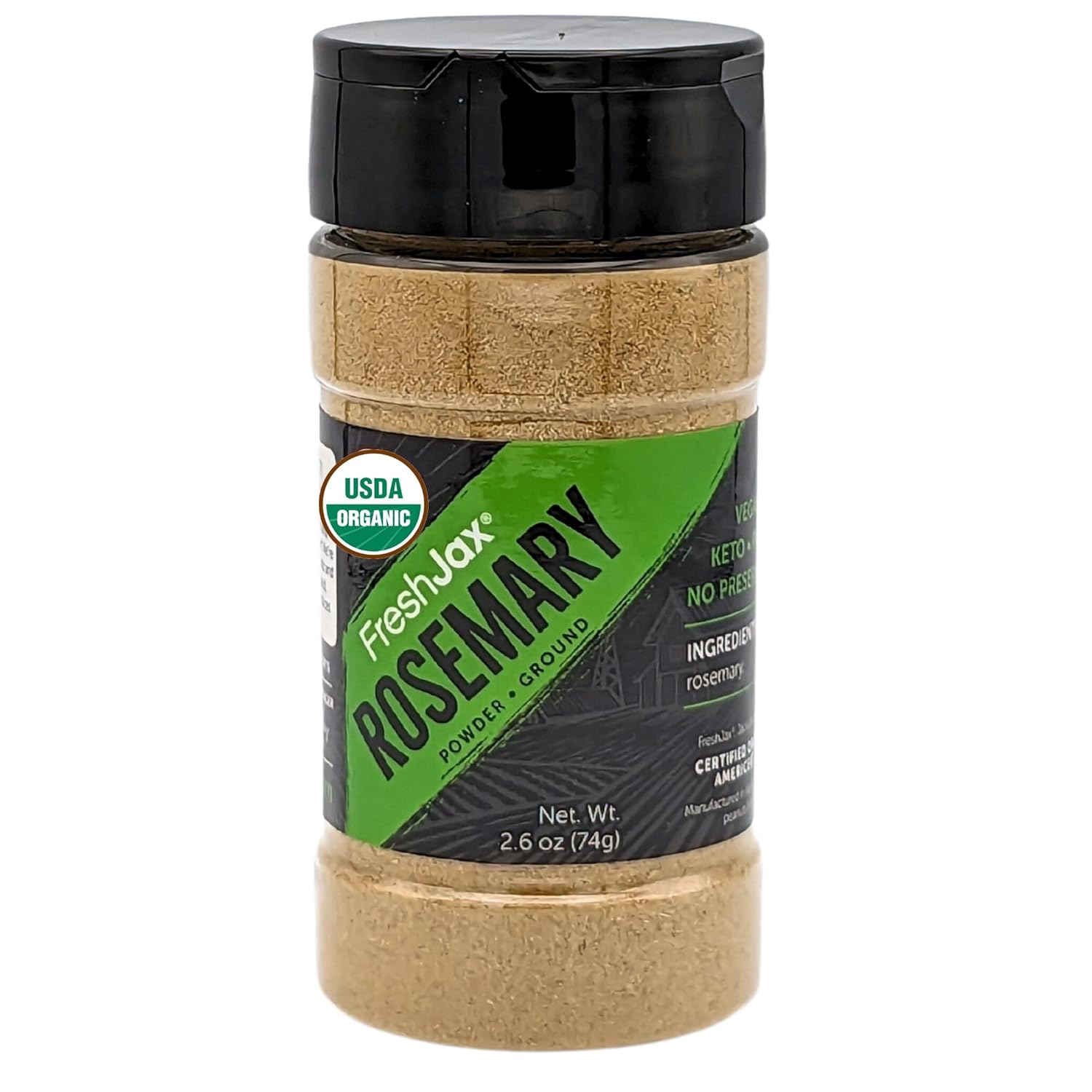 FreshJax Spices Organic Ground Rosemary Powder (2.6 oz Bottle) Non GMO, Gluten Free, Keto, Paleo, No Preservatives Ground Dried Rosemary Leaves | Handcrafted in Jacksonville, Florida