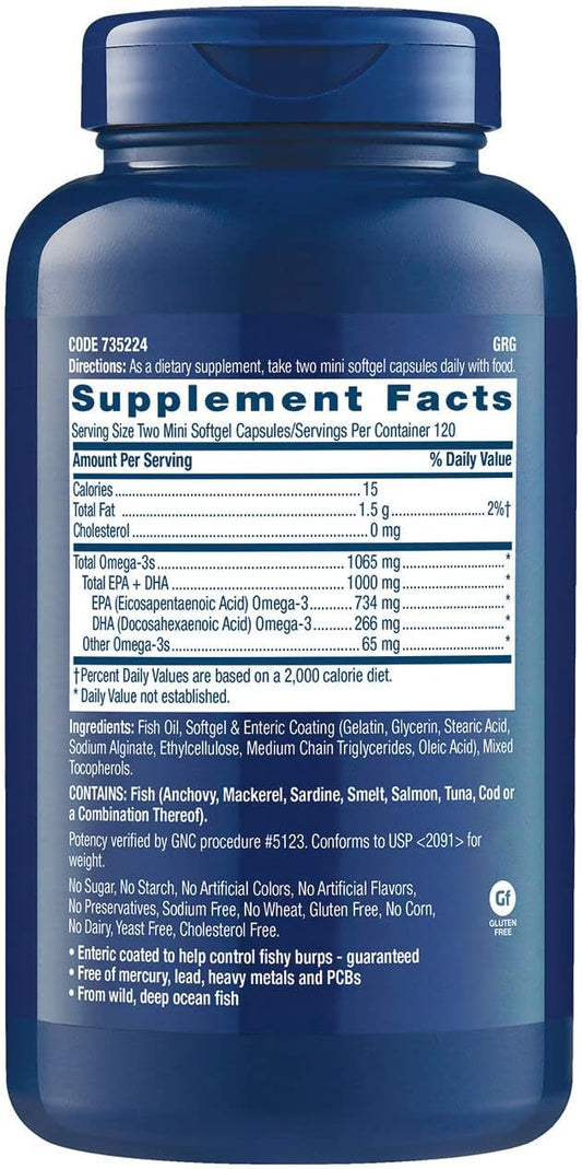 Gnc Triple Strength Fish Oil Mini'S |Omega-3 Heart, Brain, Joint & Eye Support With Triglyceride Epa & Dha | Non-Gmo Gluten Free | 240 Mini Softgels