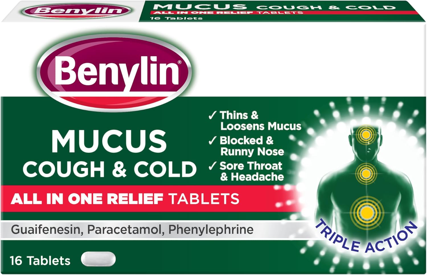 Benylin Mucus Cough & Cold All In One Tablets, 16 Each