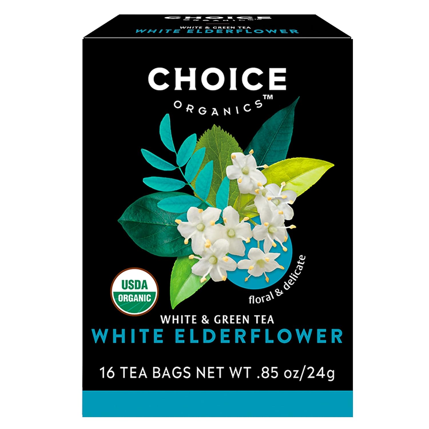 Choice Organic Teas White Elderflower Tea - Organic White & Green Tea - 16 Tea Bags (Pack Of 1)