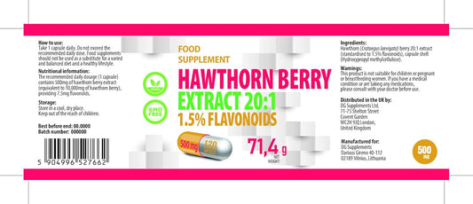 Hepatica Hawthorn Berry Extract – 10,000Mg Equivalent (500Mg Of 20:1 Extract) – 120 Vegan Capsules With 1.5% Flavonoids, 3Rd Party Lab Tested – High Strength Heart Health Support Supplement