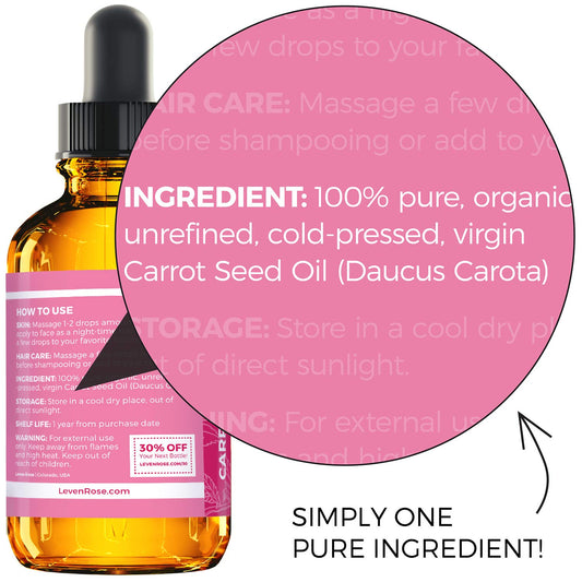 Carrot Seed Oil By Leven Rose, 100% Pure Unrefined Cold Pressed Moisturizer For Hair Skin And Nails 2 Oz