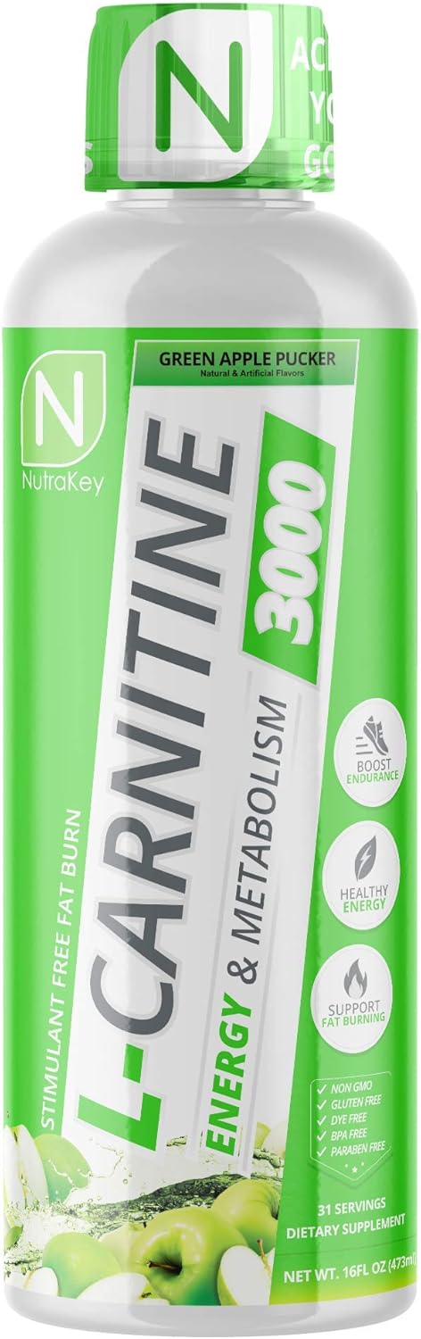 Nutrakey L-Carnitine 3000Mg, No Sugar, Gluten Free, Turn Into Fuel, (Green Apple) 31 Servings