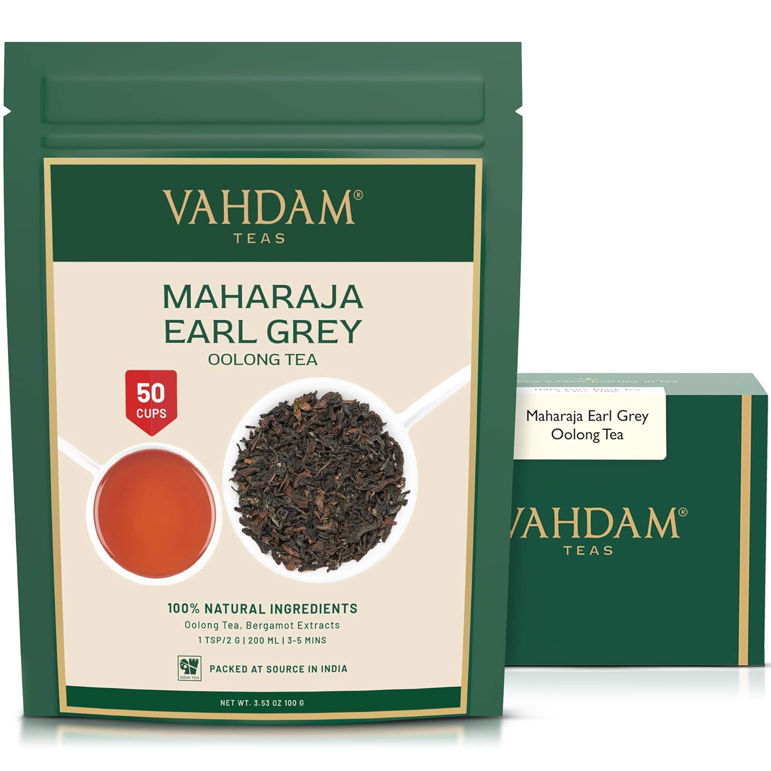 Vahdam, Maharaja Earl Grey Oolong Tea Loose Leaf (50 Cups/3.53Oz) Non Gmo, Gluten Free | Oolong Tea Leaves | Loose Leaf Earl Grey Tea With Pure Bergamot Oil | Brew As Hot Or Iced Tea