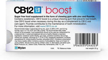 CB12 Boost Chewing Gum – Instant Freshness on the Go, Prevents Bad Breath, Sugar-Free, Cool Mint Flavour – 10 pcs