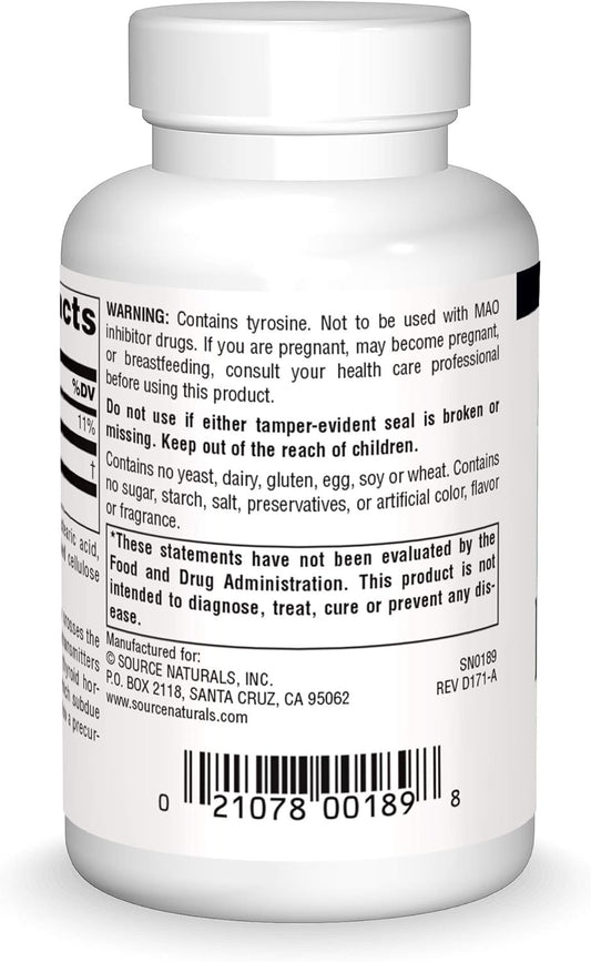Source Naturals L-Tyrosine -Free Form Amino Acid Supplement - 50 Tablets