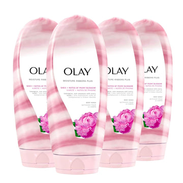 Olay Moisture Ribbons Plus Shea + Notes Of Peony Blossom Body Wash, 18 Fl Oz (Pack Of 4)