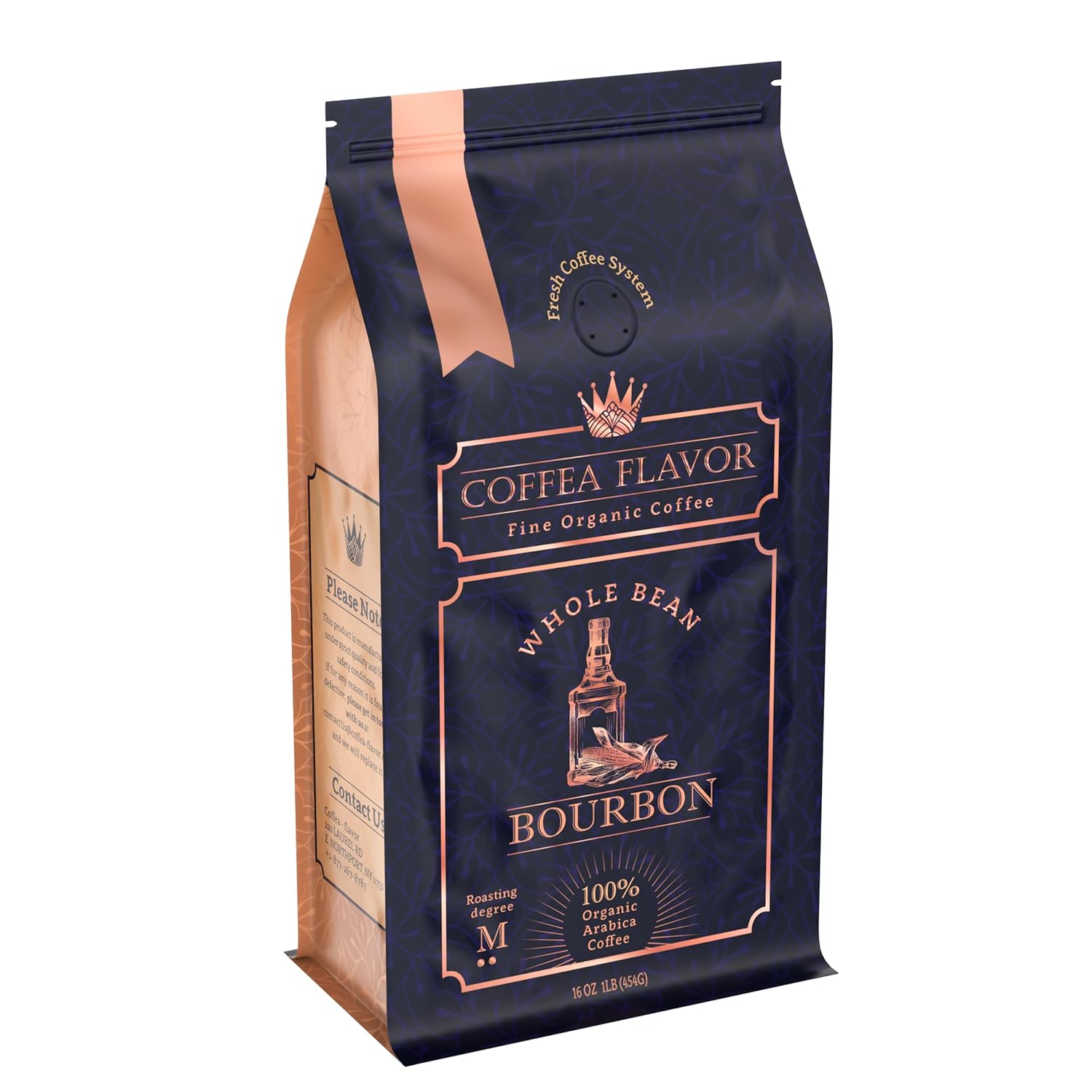 Coffea Flavor Bourbon Flavored Whole Bean Coffee – 100% Arabica, Medium Roast, Usda Organic, Fair Trade, Freshly Roasted, 16 Oz Bag
