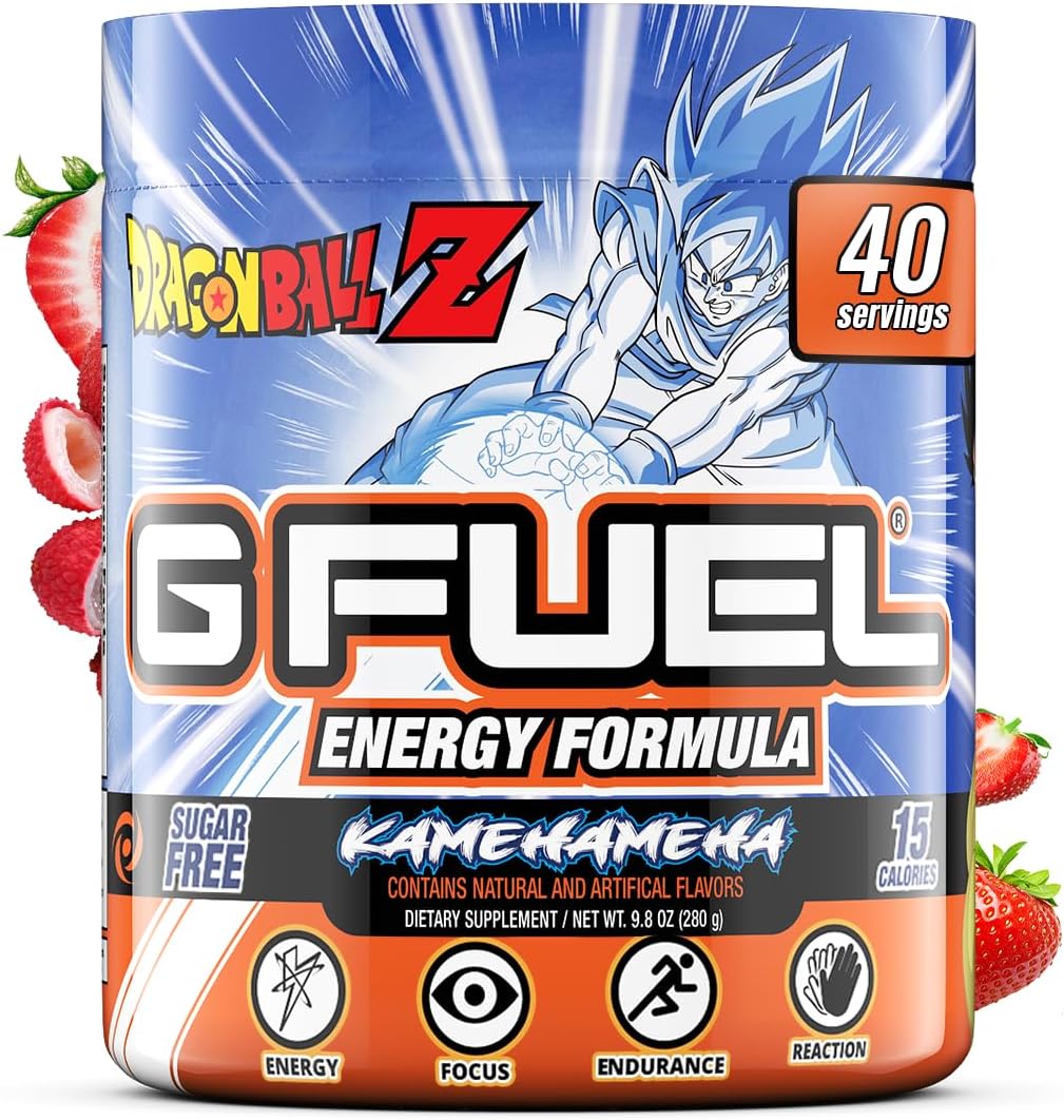 G Fuel Dragon Ball Z Energy Powder, Sugar Free, Clean Caffeine Focus Supplement, Water Mix, Strawberry Lychee Flavor, Focus Amino, Vitamin + Antioxidants Blend - 9.8 Oz (40 Servings)