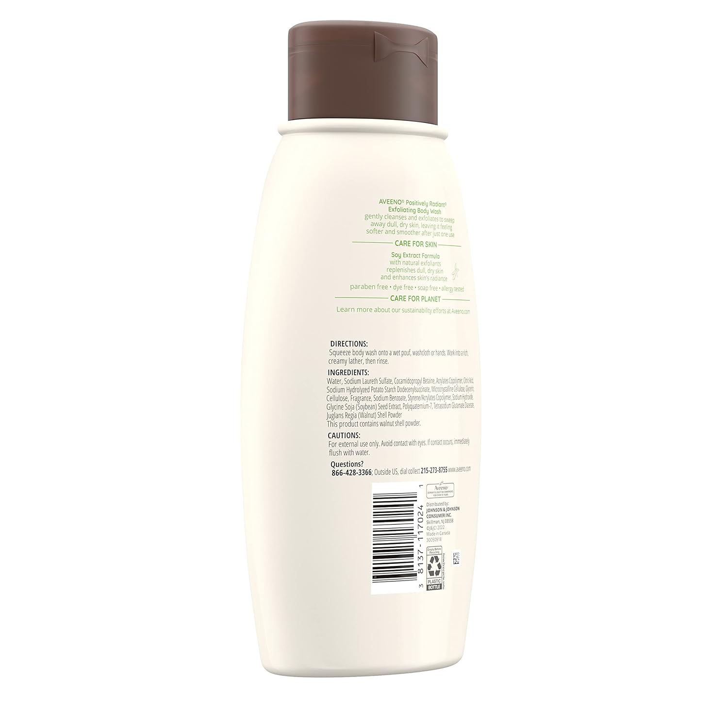 Aveeno Positively Radiant Exfoliating Body Wash with Soy Extract, Lightly Scented Body Cleanser Replenishes Dull, Dry Skin & Exfoliates to Reveal More Radiant, Beautiful Skin, 18 fl. oz : Beauty & Personal Care