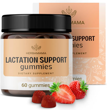 Herbamama Lactation Support Gummies - Breastfeeding Supplements For Breast Milk & Lactation Support - Vegan, Gelatin-Free, Non-Gmo - 60 Strawberry-Flavored Lactation Supplement Chews