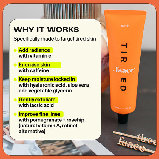 Faace Tired Face Mask Beauty - Vegan Daily Face Gel For All Skin Types - Vitamin C, Hyaluronic Acid, Aloe Vera Plant And Rosehip Oil - Cruelty-Free & Organic Skincare - 40 Uses - 100 Ml