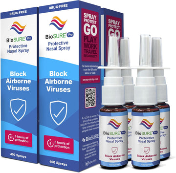 Biosure Pro Antibacterial & Antiviral Nasal Spray Family Pack (4) | Clinically Proven Long Lasting & Fast Acting | Natural Drug Free Barrier Blocks Colds & Flu Before They Start