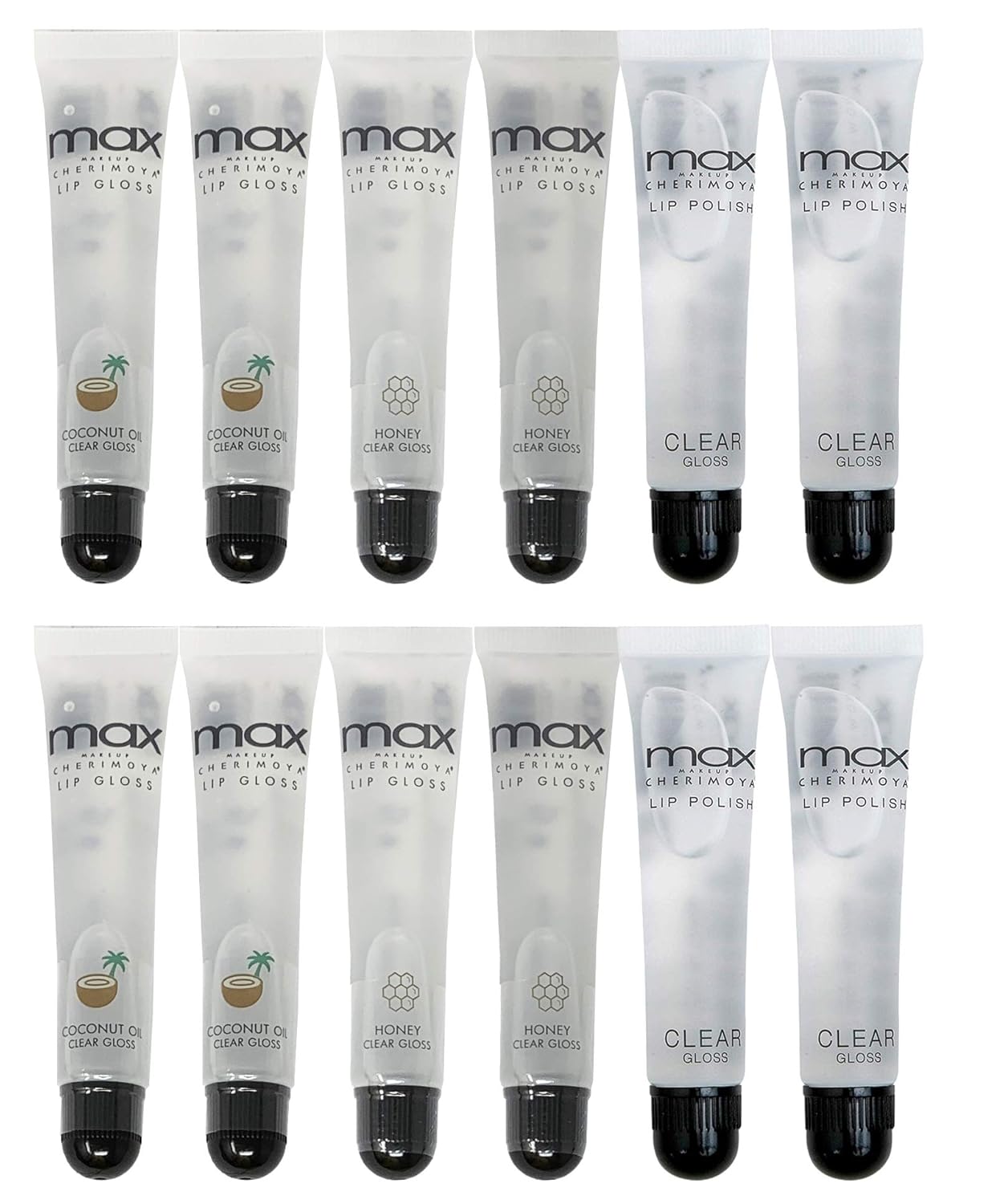 Cherimoya (12Pack) Max Makeup Lip Polish Coconut Oil Clear Gloss (4Original+4Coconut+4Honey)