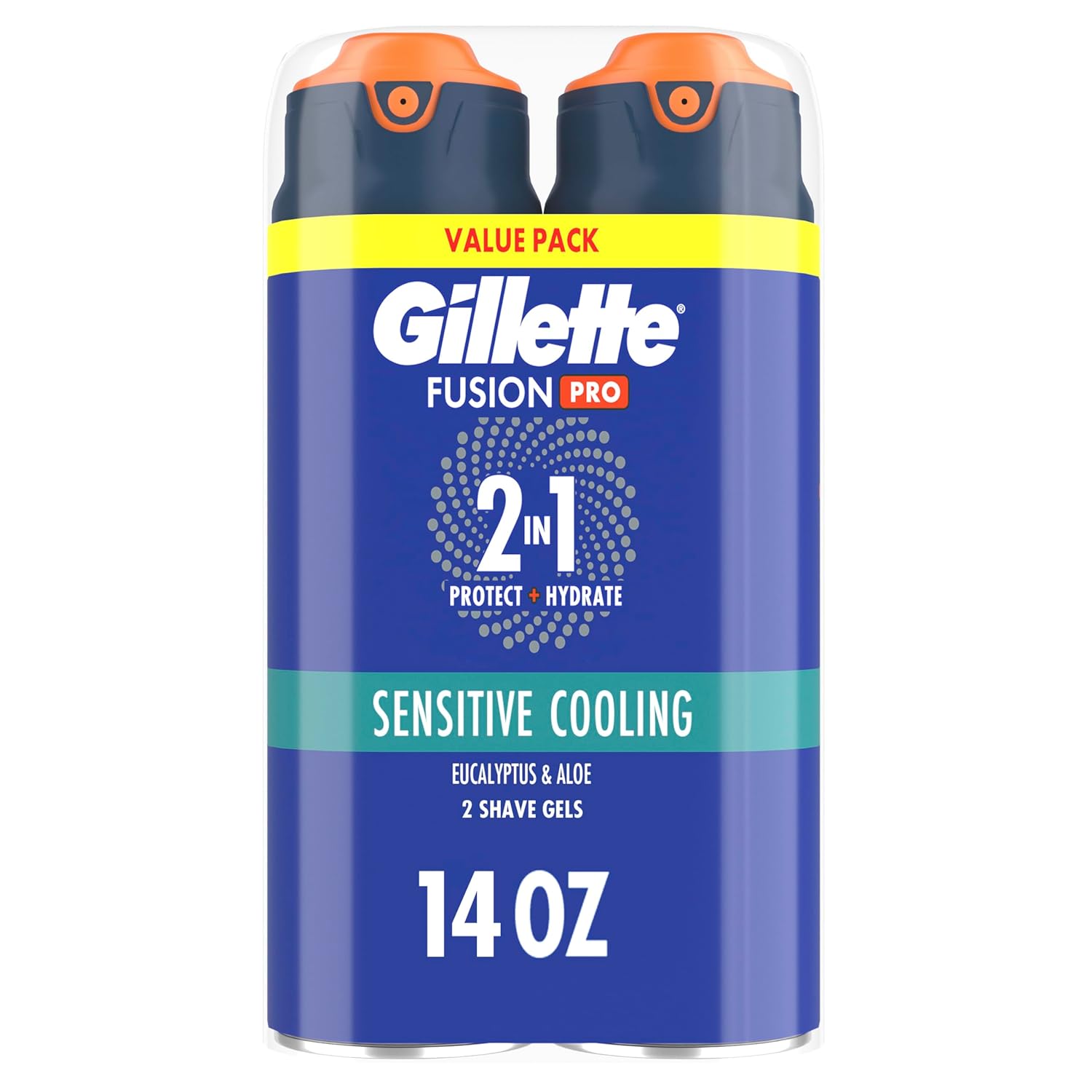 Gillette Pro Shaving Gel For Men Cools To Soothe Skin And Hydrates Facial Hair, Twin Pack - Total 14Oz, Proglide Sensitive 2 In 1 Shave Gel