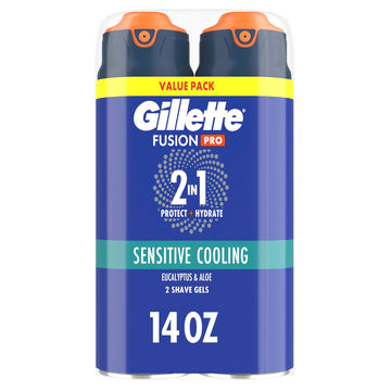 Gillette Pro Shaving Gel For Men Cools To Soothe Skin And Hydrates Facial Hair, Twin Pack - Total 14Oz, Proglide Sensitive 2 In 1 Shave Gel