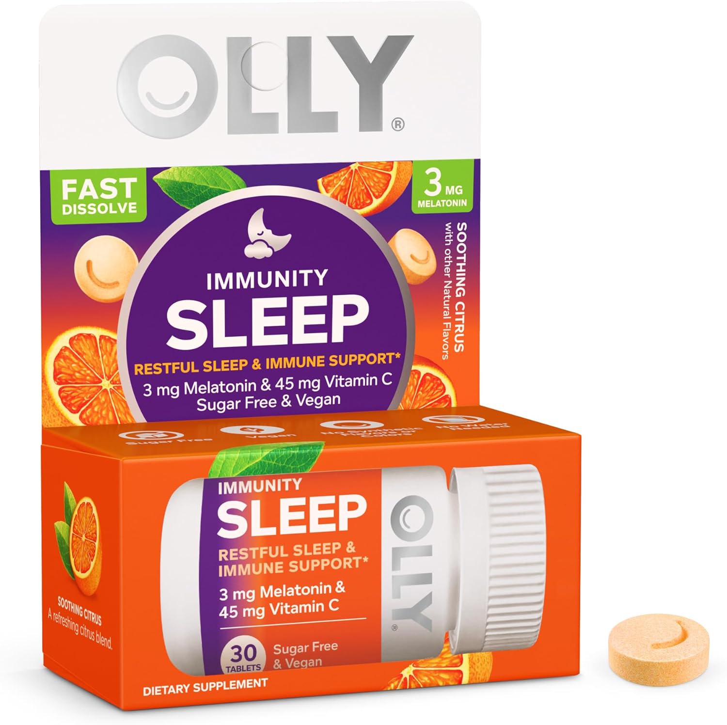 Olly Immunity Sleep Fast Dissolves, 3Mg Melatonin, Vitamin C, Citrus Flavor, 30 Day Supply - 30 Count