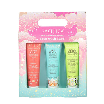 Pacifica Beauty Face Wash Trial Set, Travel Size Toiletries, Sea Foam, Glow Baby, Kale Detox Cleanser, Holiday Gift Set, Skincare Stocking Stuffer, Coconut and Vitamin C, Vegan, 3 Count