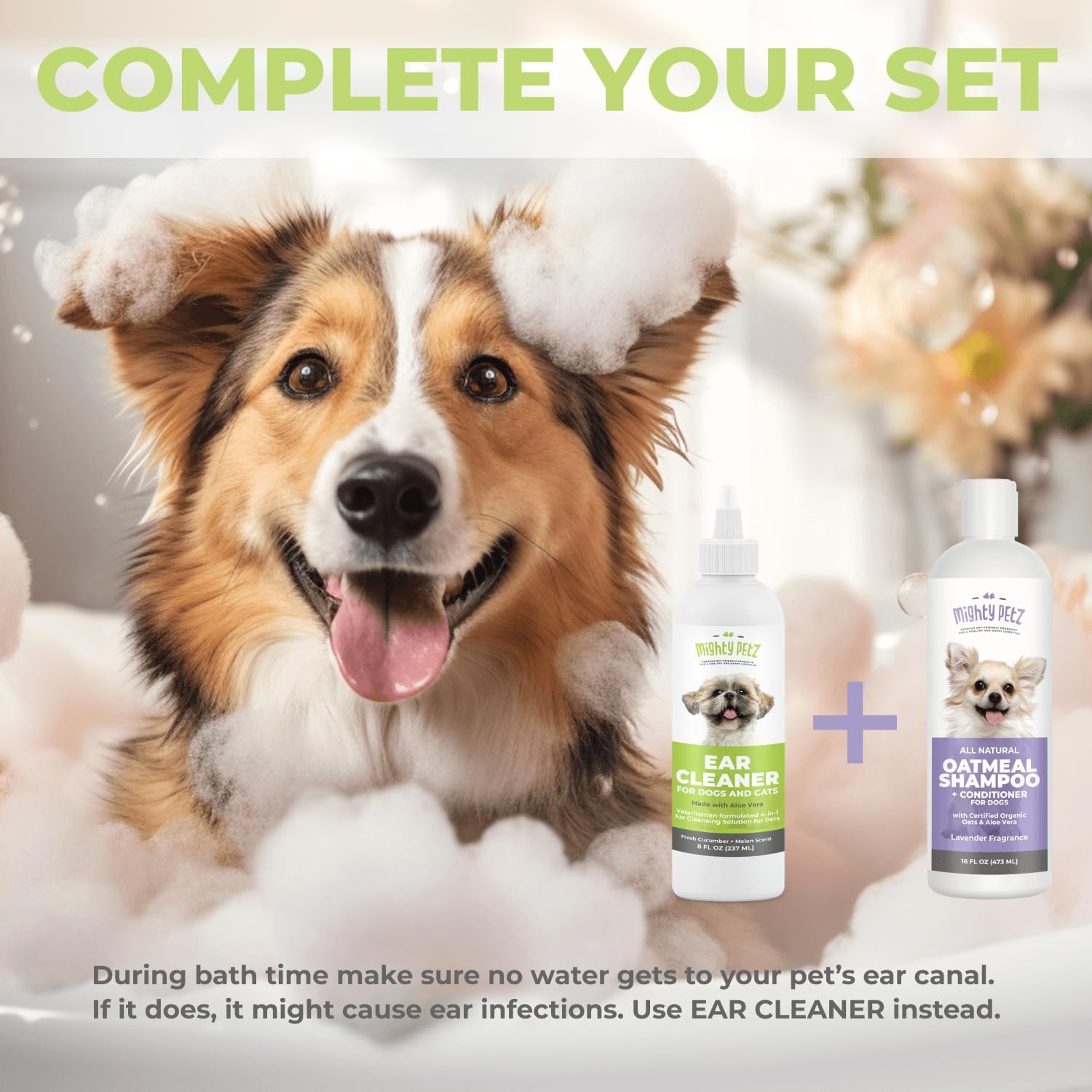 Mighty Petz Dog Ear Cleaner – Pet Ear Wash to Support Itchy, Infection Prone Ears, Yeast and Wax. Advanced & Gentle Otic Cleaning Solution. Ear Drops for Dogs and Cats - 8 oz : Pet Supplies