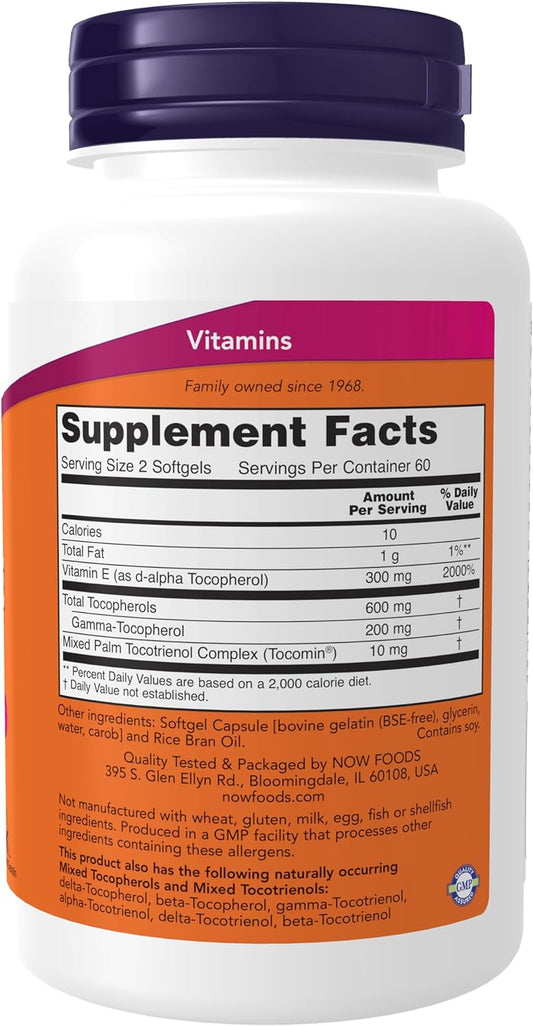 NOW Supplements, Advanced Gamma E Complex, Mixed Tocopherols & Tocotrienols, Antioxidant Protection*, 120 Softgels