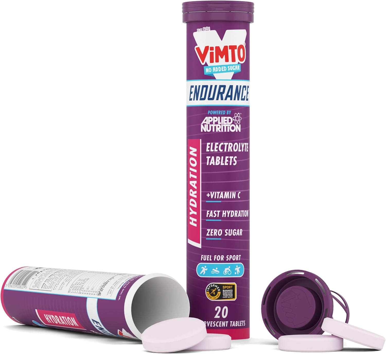 Applied Nutrition Endurance Hydration Electrolyte Tablets - 400Mg Electrolytes Per Serving - 20 Effervescent Tablets, Sugar Free, Low Calorie, Added Vitamin C Boost Performance - Vimto