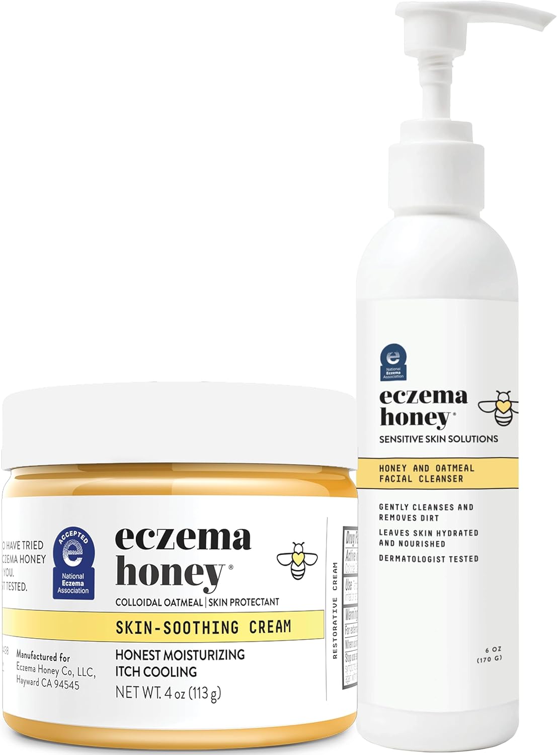 Eczema Honey Original Skin-Soothing Cream & Oatmeal Facial Cleanser - Bundle For Sensitive & Dry Skin - Cruelty Free