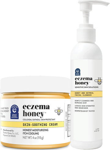 Eczema Honey Original Skin-Soothing Cream & Oatmeal Facial Cleanser - Bundle For Sensitive & Dry Skin - Cruelty Free
