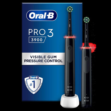 Oral-B Pro 3 2X Electric Toothbrushes For Adults, 2 Handles & 2 Cross Action Toothbrush Heads, 3 Modes With Teeth Whitening, 2 Pin Uk Plug, 3900, Black