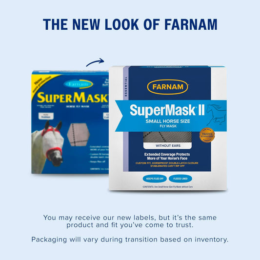 Farnam Supermask Ii Fly Mask Without Ears For Smaller Horses Or Arabian Horses,Full Face Coverage & Eye Protection From Insect Pests, Structured Classic Mesh With Plush Trim,Small Horse/Arabian Size