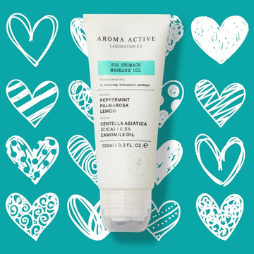 Aroma Active Laboratories Sos Stomach Massage Oil 100Ml - Ease Discomfort, Calm Turbulent, Cooling, Helps Take Down Bloated Tums, Ballooning, Cramps, Camomile, Centella Asiatica, Metal Applicator