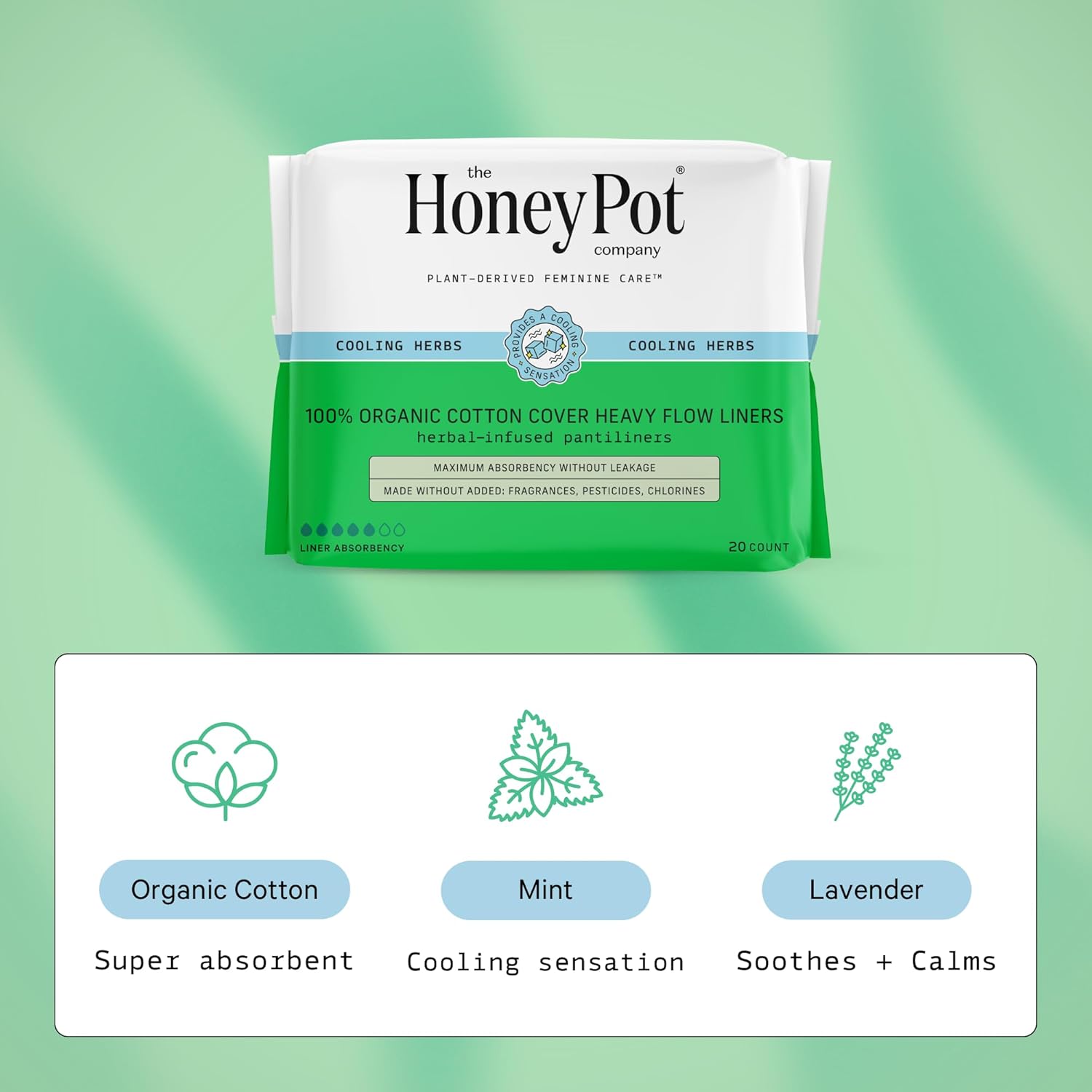 The Honey Pot Company - Heavy Daytime & Liners Bundle - Herbal Pads Insused w/Essential Oils for Cooling Effect & Organic Cotton Cover - Feminine Care - Sanitary Pads for Women - FSA & HSA Eligible : Health & Household