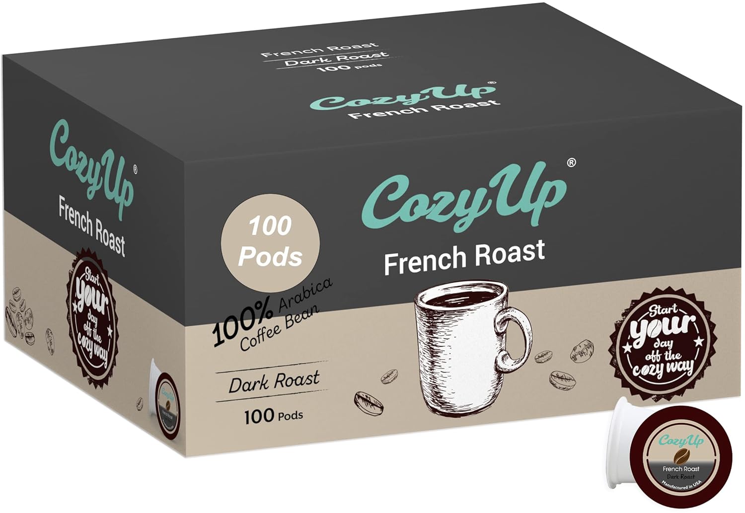 Cozy Up | French Roast Single-Serve Coffee Pods Compatible With Keurig K-Cup Brewers | Extra Dark Roast Coffee | 100-Count
