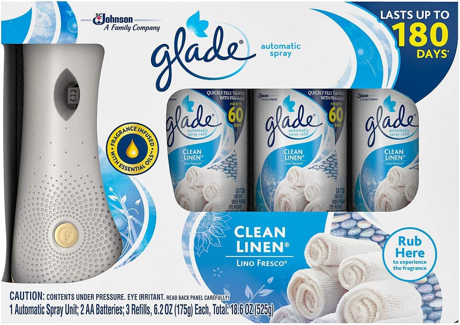 Glade Automatic Spray Air Freshener 1 Holder + 3 Refills - Clean Linen