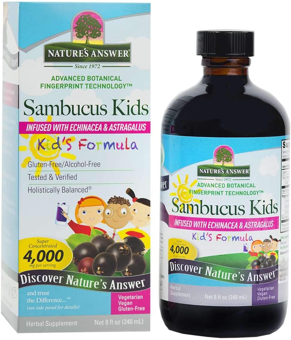 Natures Answer Sambucus Syrup Elderberry Kids Formula, 8  | Natural Immune Booster | Taste that Kids Love | u Season Support | Packed with Antioxidants
