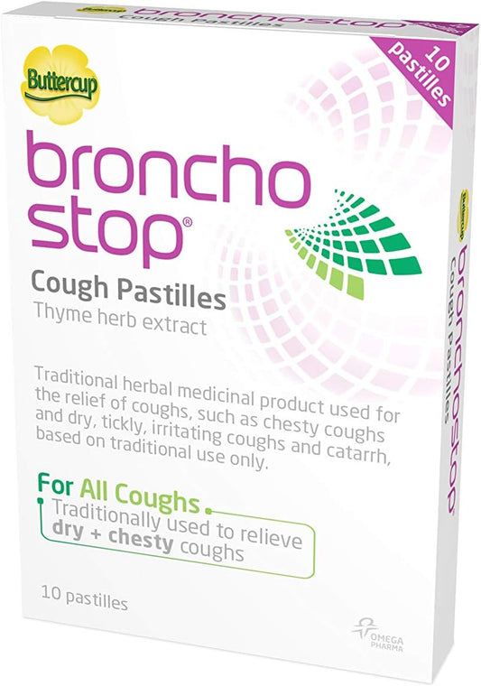 Bronchostop Cough Pastilles (10 Pastilles) - Relief for All Cough Types Including Chesty & Dry Coughs - Non Drowsy Anti Mucus Formula with Traditional Thyme Herb Extract : Amazon.co.uk: Health & Personal Care