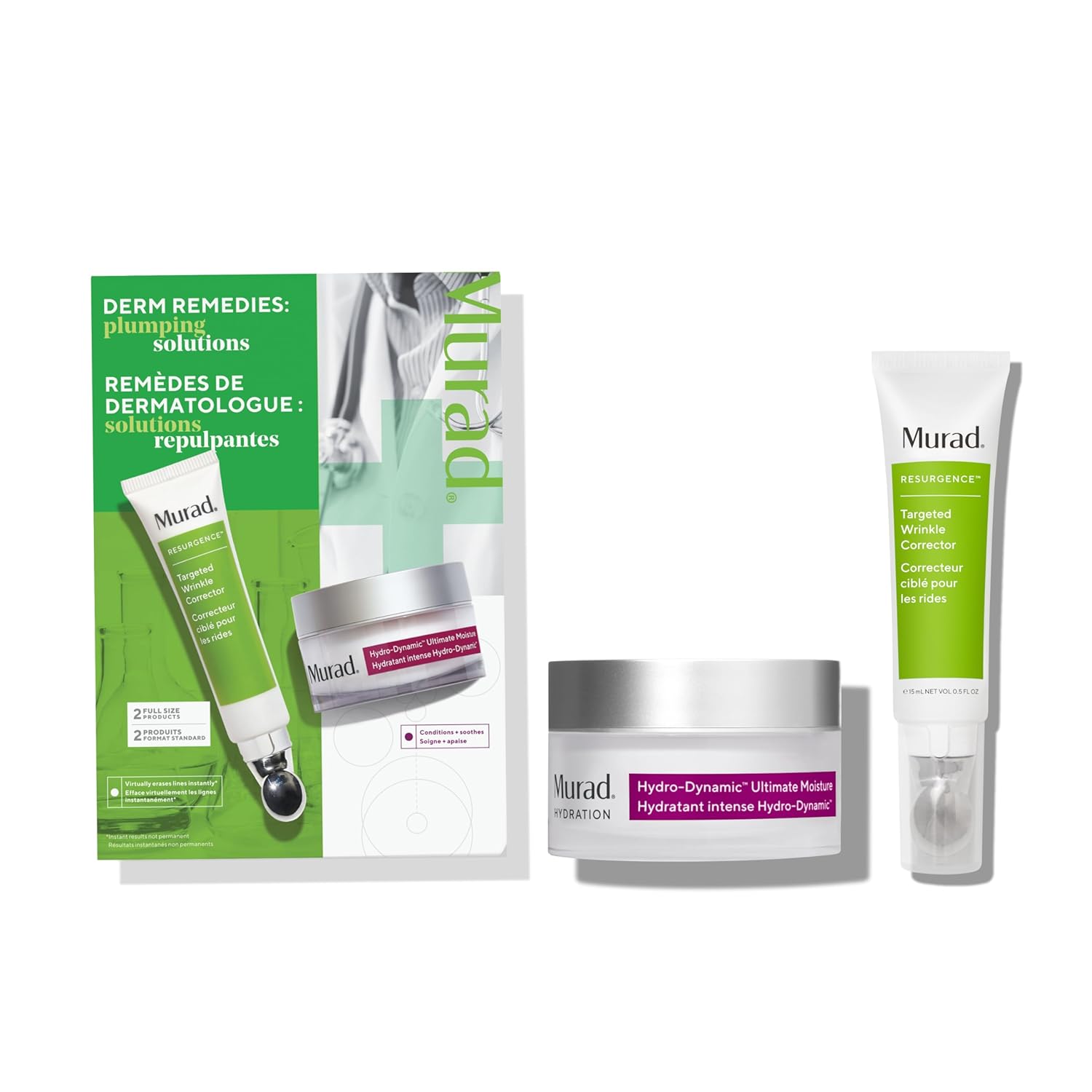Murad Plumping Solutions Value Set - 2-Piece Full Size Kit ($162 Value) - Moisturizing And Firming Skincare Set - Targeted Wrinkle Corrector 0.5Fl Oz, Hydro-Dynamic Ultimate Moisturizer 1.7Fl Oz