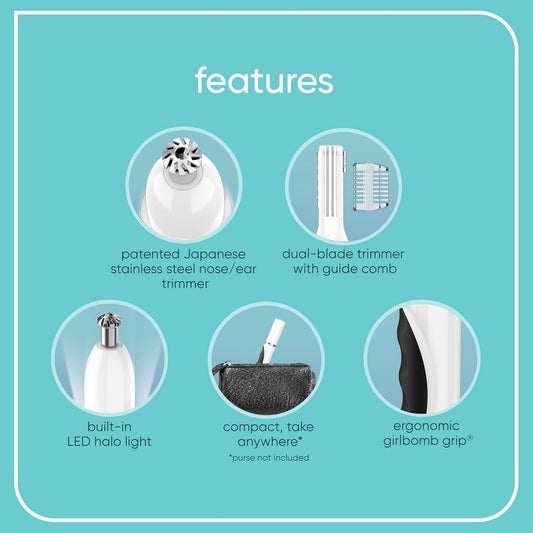 Conair Ear And Nose Hair Trimmer For Women, Cordless Battery-Powered, Patent 360 Bevel Blade For No Pull, No Snag Trimming Experience, True Glow By Conair