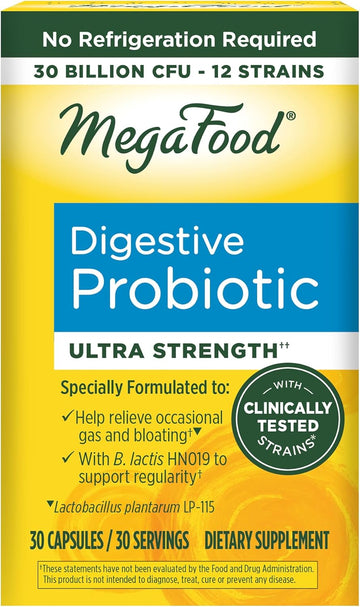 Megafood Digestive Probiotic - 12 Strain Vegetarian Probiotics For Women & Men, 30 Billion Cfus, Support Gut Health, Probiotics For Digestive Health Help Relieve Occasional Gas & Bloating, 30 Capsules