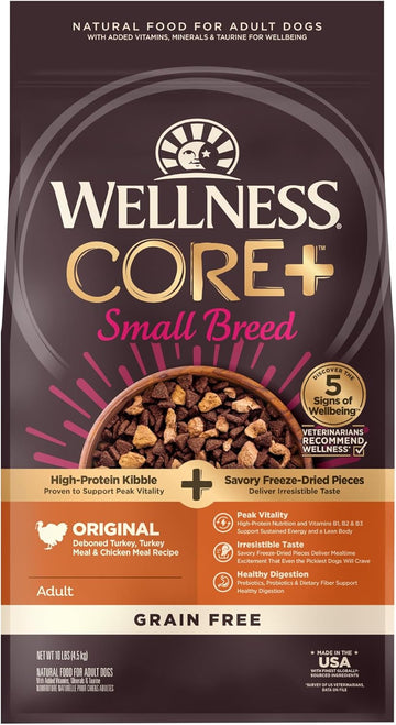 Wellness Core+ (Formerly Rawrev) Natural Grain Free Small Breed Dry Dog Food, Original Turkey & Chicken With Freeze Dried Turkey, 10-Pound Bag